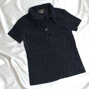 ♥️ Vintage Fendi Maglia Zucca Polo Crop Top Black
